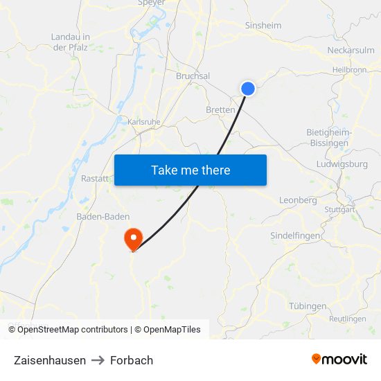 Zaisenhausen to Forbach map