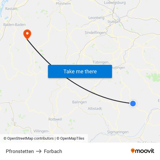 Pfronstetten to Forbach map