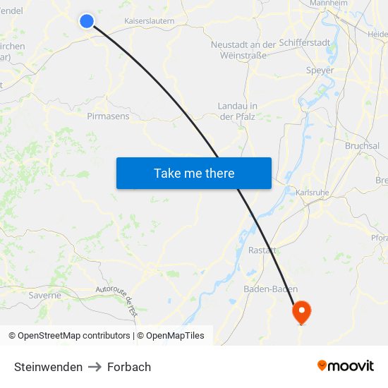 Steinwenden to Forbach map