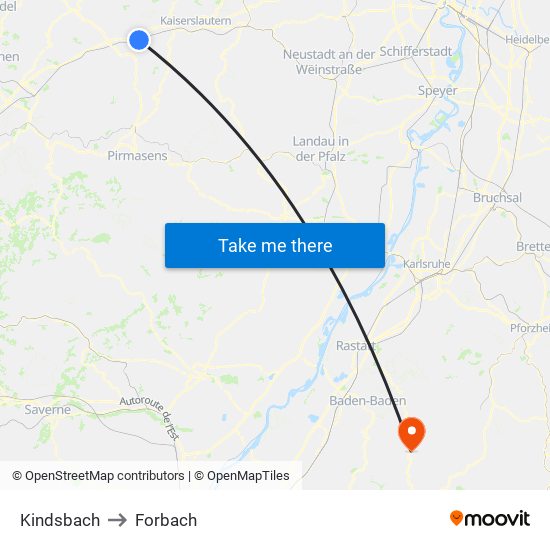 Kindsbach to Forbach map