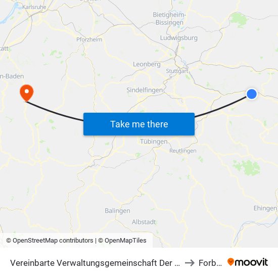 Vereinbarte Verwaltungsgemeinschaft Der Stadt Uhingen to Forbach map