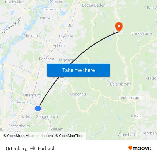 Ortenberg to Forbach map