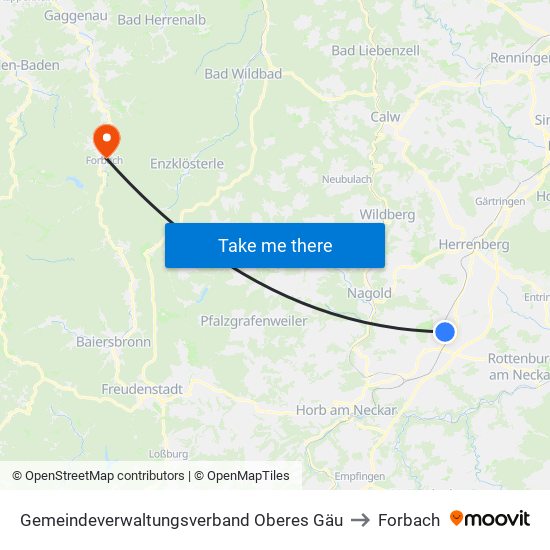 Gemeindeverwaltungsverband Oberes Gäu to Forbach map