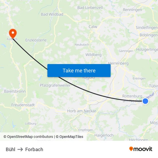 Bühl to Forbach map