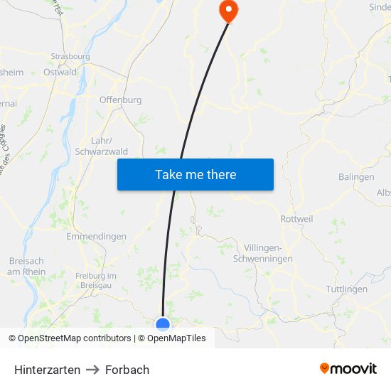 Hinterzarten to Forbach map