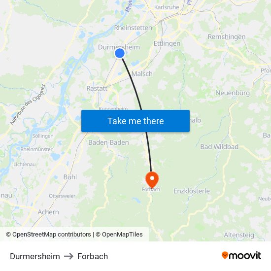 Durmersheim to Forbach map