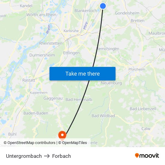 Untergrombach to Forbach map