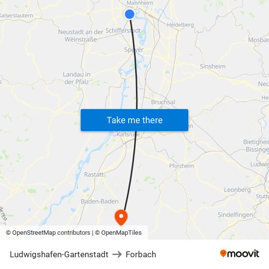 Ludwigshafen-Gartenstadt to Forbach map
