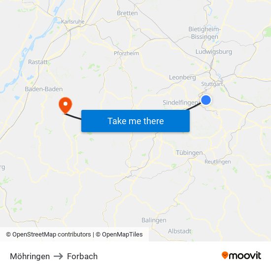 Möhringen to Forbach map