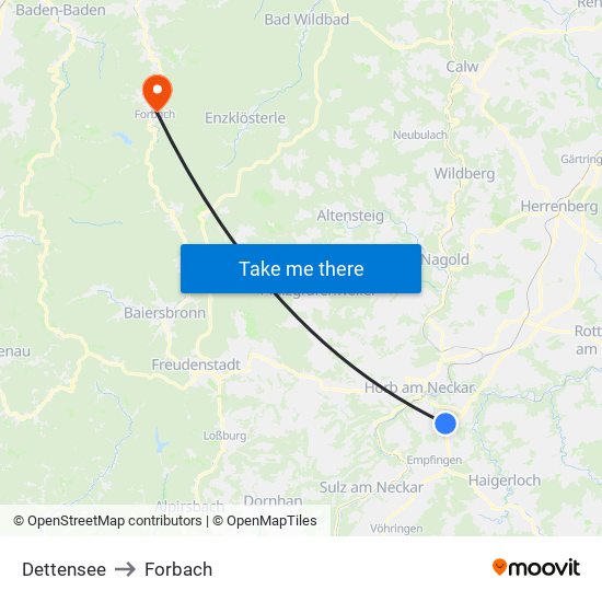 Dettensee to Forbach map