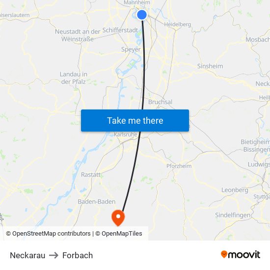 Neckarau to Forbach map