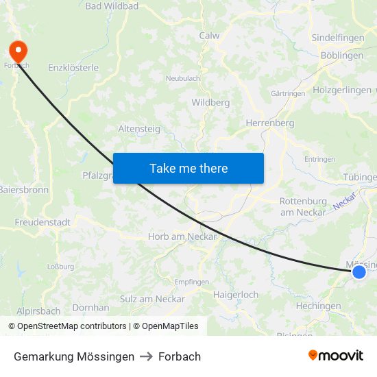 Gemarkung Mössingen to Forbach map