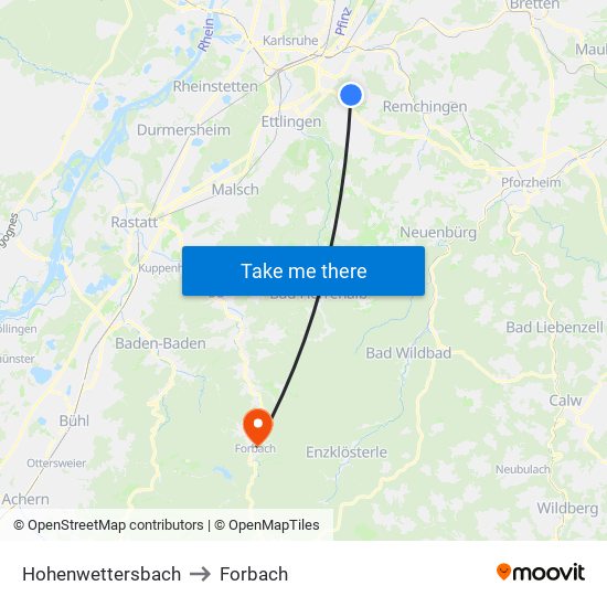 Hohenwettersbach to Forbach map