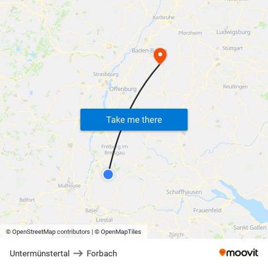 Untermünstertal to Forbach map