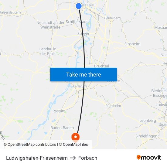 Ludwigshafen-Friesenheim to Forbach map