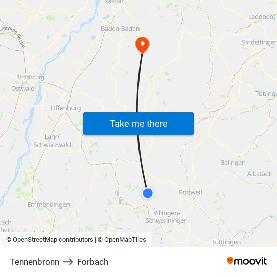 Tennenbronn to Forbach map
