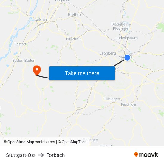 Stuttgart-Ost to Forbach map