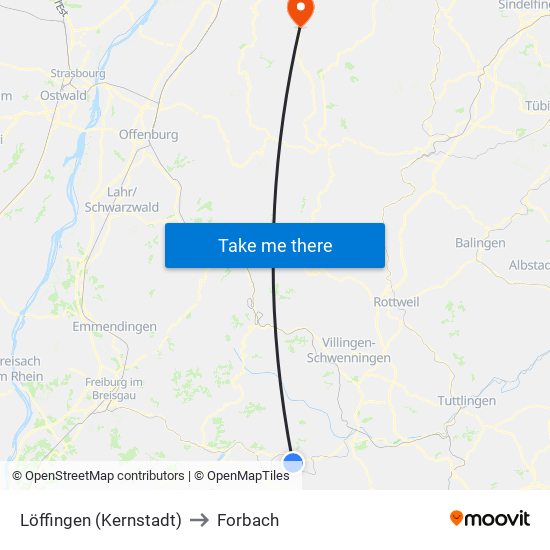 Löffingen (Kernstadt) to Forbach map