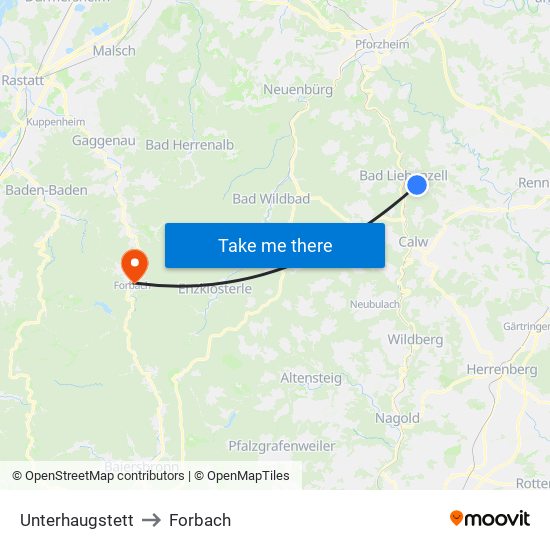 Unterhaugstett to Forbach map