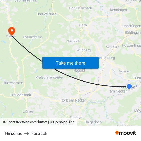 Hirschau to Forbach map