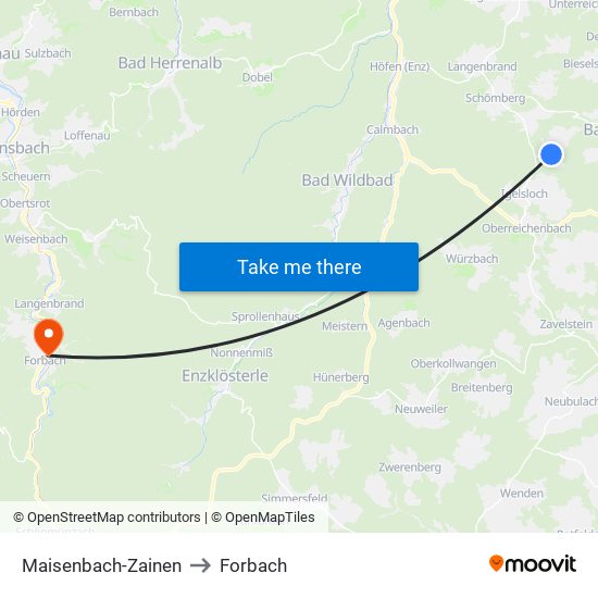 Maisenbach-Zainen to Forbach map