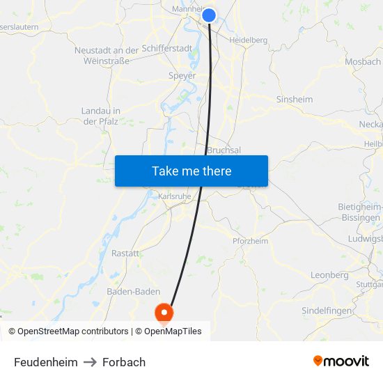 Feudenheim to Forbach map