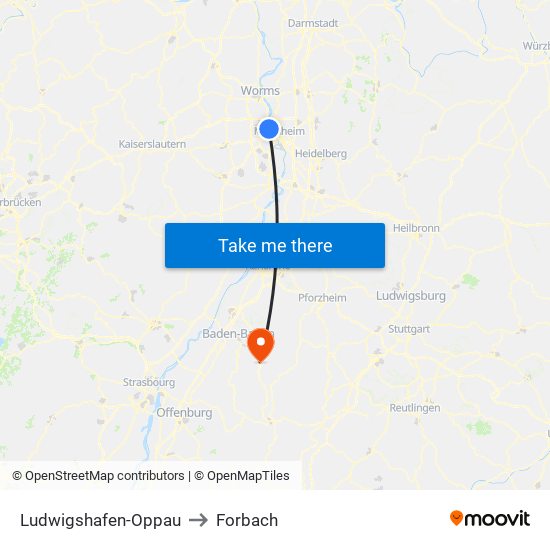 Ludwigshafen-Oppau to Forbach map