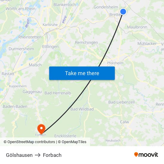 Gölshausen to Forbach map