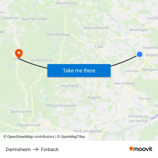 Darmsheim to Forbach map