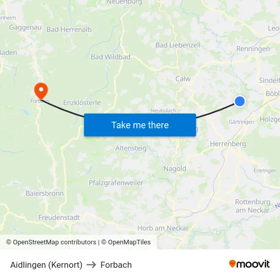 Aidlingen (Kernort) to Forbach map