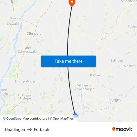 Unadingen to Forbach map