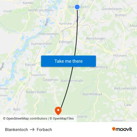 Blankenloch to Forbach map