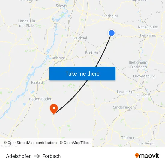 Adelshofen to Forbach map
