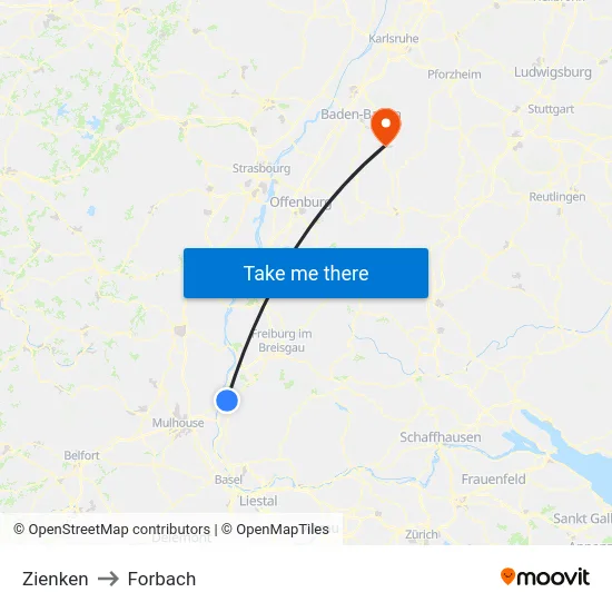 Zienken to Forbach map