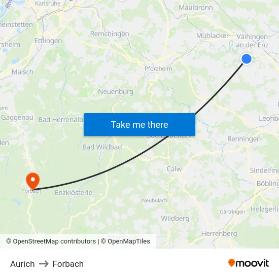 Aurich to Forbach map