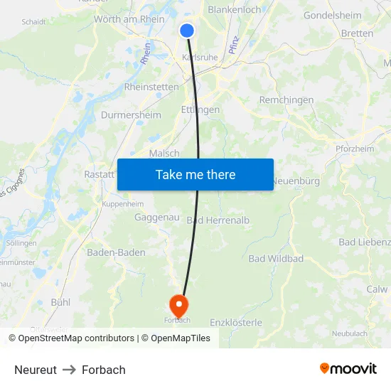 Neureut to Forbach map