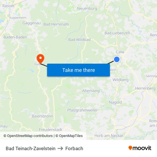 Bad Teinach-Zavelstein to Forbach map