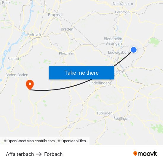 Affalterbach to Forbach map