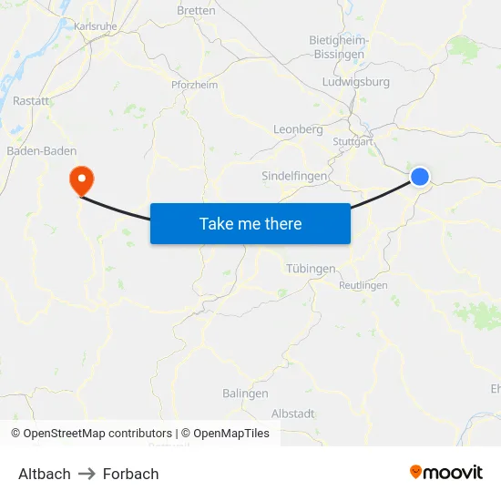 Altbach to Forbach map