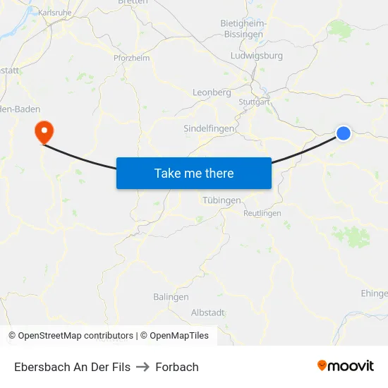 Ebersbach An Der Fils to Forbach map