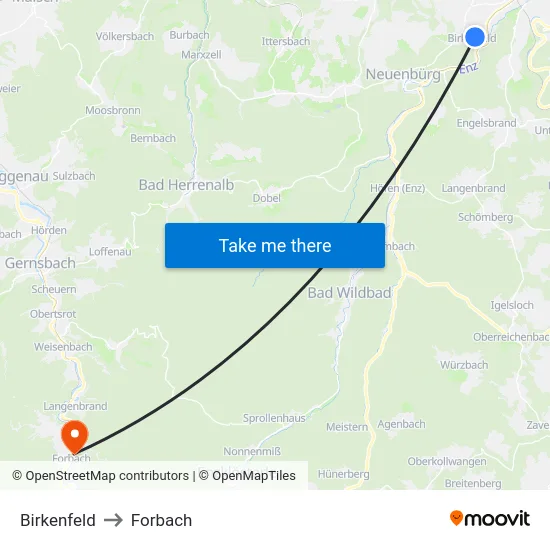 Birkenfeld to Forbach map