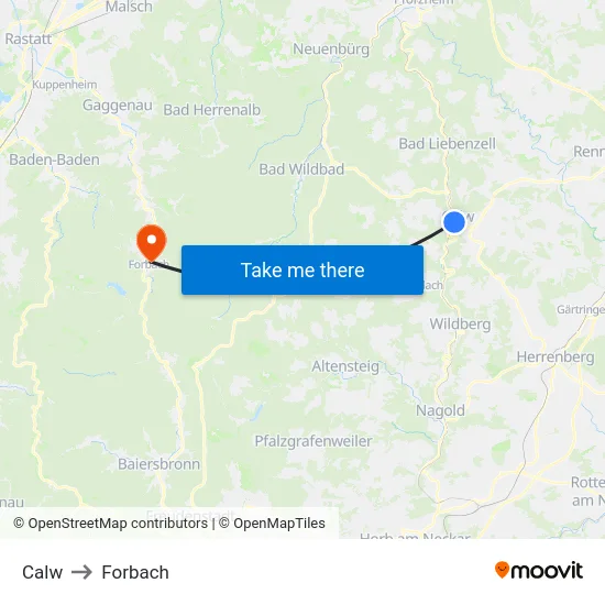 Calw to Forbach map
