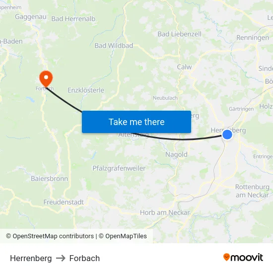 Herrenberg to Forbach map