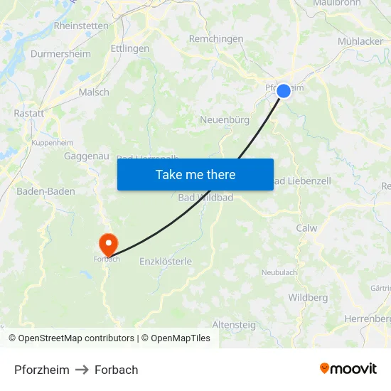 Pforzheim to Forbach map