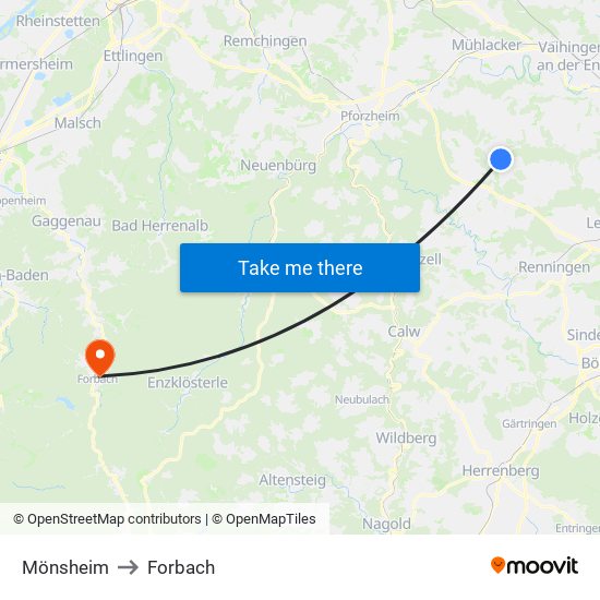 Mönsheim to Forbach map