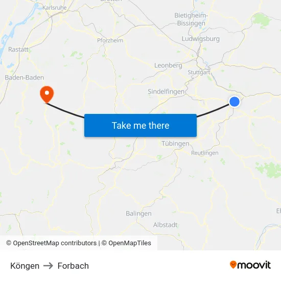 Köngen to Forbach map
