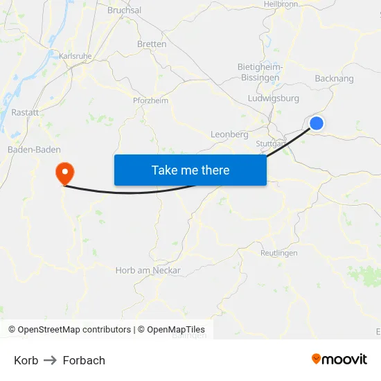 Korb to Forbach map
