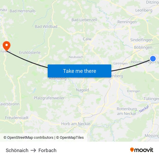 Schönaich to Forbach map