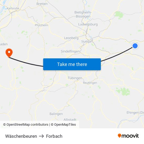 Wäschenbeuren to Forbach map