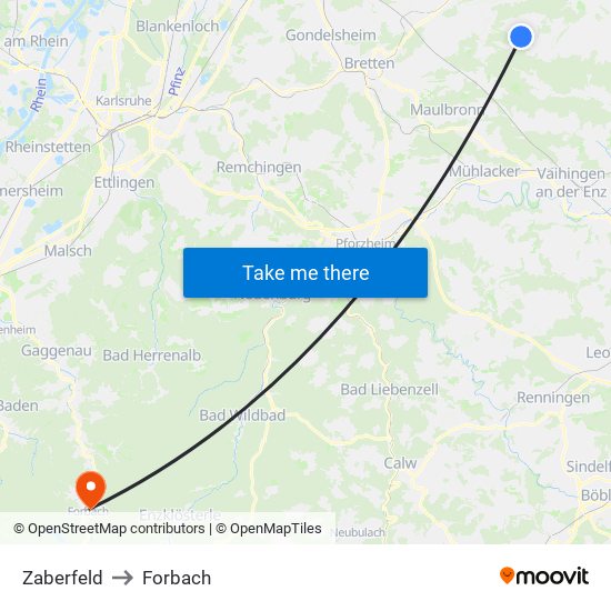 Zaberfeld to Forbach map